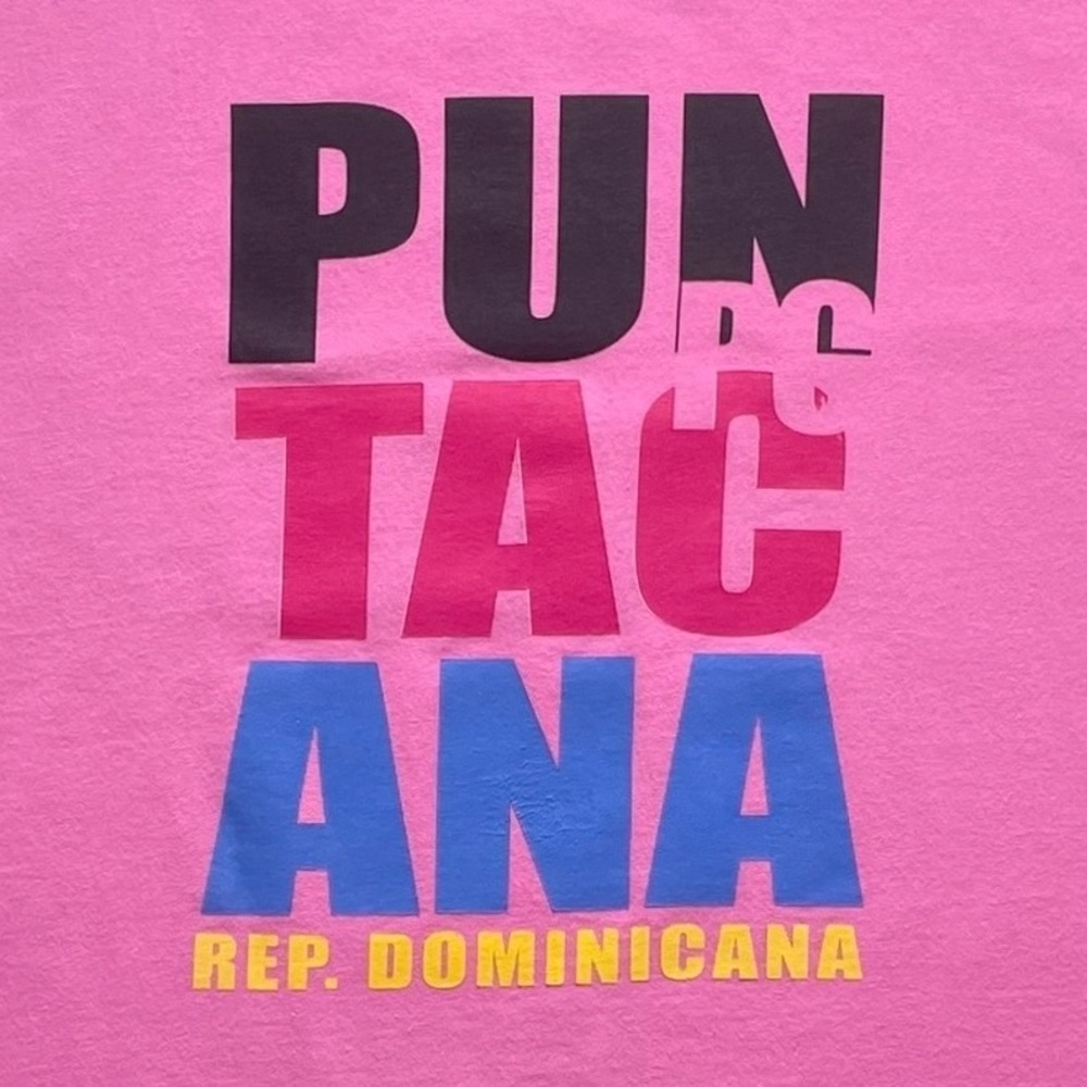 Punta Cana Dominican Republic Graphic T-Shirt Size L Tee Pink Blue Yellow Black
